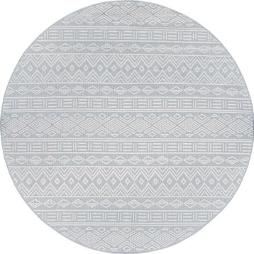 Easton Contemporary Moroccan Indoor Rug, Gray/Cream, 5'3" Round