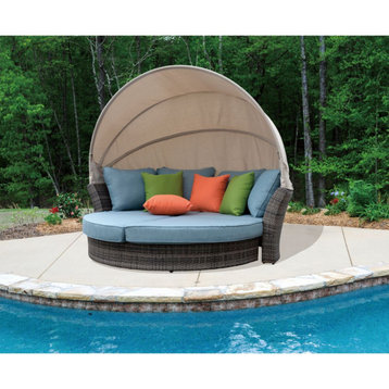 Courtyard Casual Eclipse Outdoor Expandable Oval Daybed Canopy, Blue Cushions