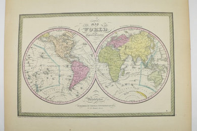 Original Antique 1855 Mitchell Map of the World in Hemispheres, Eastern Hemisphe