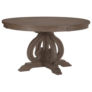 Pemberly Row Wood Dining Round Table in Wire Brushed Dark Pewter