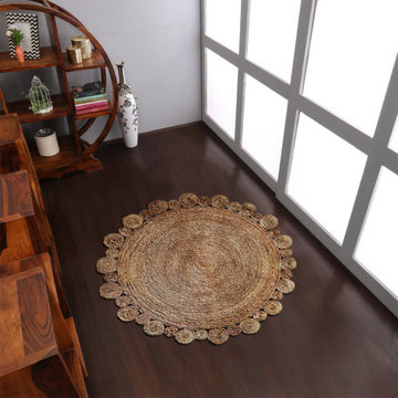 HAND WOVEN JUTE ECO-FRIENDLY SOLID AREA RUGS - Beige |Oriental| Indoor/Outdoor