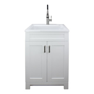 24 in. x 20 in. x 34.6 in. Stainless Steel Laundry/Utility Sink and Cabinet  with Faucet in White