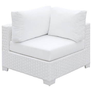 Benzara BM187195 Faux Polyester and Aluminum Corner Chair , White