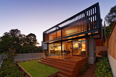 Design ideas for a large contemporary three-storey brown exterior in Sydney.