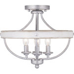 Progress Lighting - Gulliver Collection 4-Light Semi-Flush Convertible, Galvanized Finish - The four-light semi-flush fixture that can also convert to a hanging fixture in the Gulliver Collection features arching and delicate details that curve to create an airy design. Dual toned frame color combinations in a Galvanized finish with antique white accents The hand painted wood grained texture finished to emulate weathered driftwood complements Rustic and Modern Farmhouse home decor, as well as Urban Industrial and Coastal interior settings.