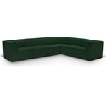 Meridian Furniture - Ollie Black Boucle Fabric L-Shaped Modular Sectional, Green, 6-Piece: 3 Armless Chair, 3 Corner Chair - Meet the epitome of style and functionality with this Ollie boucle fabric living room sectional, part of the Ollie modular collection. A contemporary marvel, this sectional features chic and inviting rich green boucle fabric upholstery, giving it a sumptuous texture that oozes elegance and luxury. Curved corners add to the visual look of the sectional while maximizing seating comfort while lounging, reading, or entertaining. Pair it with other items in the Ollie collection easily, thanks to an attachment latch underneath.