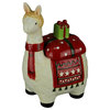 White and Red Ceramic Holly Holiday Llama Cookie Jar