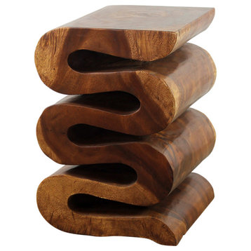 Wave Wood End Table, 14" X 14" X 20"