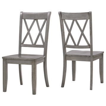 Set of 2 Dining Chair, Contoured Seat & Double X-Shaped Back, Antique Gray