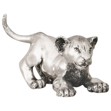 Silver Lion Cub Playing Sculpture A58