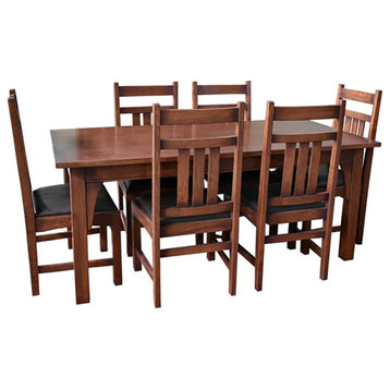 Crafters and Weavers Arts and Crafts Solid Wood Dining Table Set in Walnut Oak