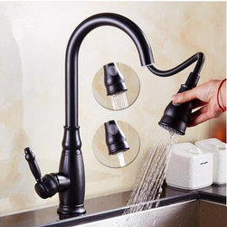 Antique Black Bronze Brass Changing Outlet Pull Out Mixer Water Kitchen Faucet T - Kitchen Faucets