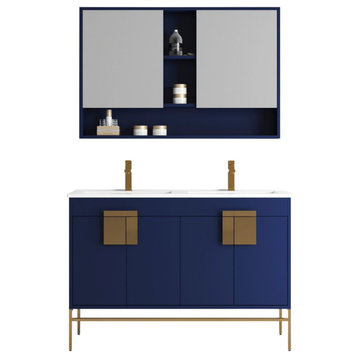 47" Kuro Minimalistic Single Sink Vanity, Navy Blue, With Medicine Cabinet