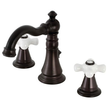 Bathroom Faucet, Widespread Design With Crossed White Levers, Oil Rubbed Bronze