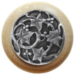 Notting Hill Decorative Hardware - Ivy With Berries Wood Knob, Antique Brass, Natural Wood Finish, Antique Pewter - Projection: 1-1/8"