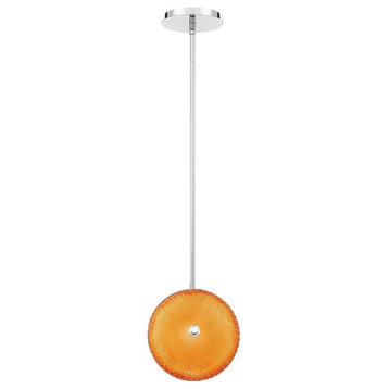 10 Inch 10W 1 LED Small Pendant-Chrome Finish-Orange Glass Color - Pendants