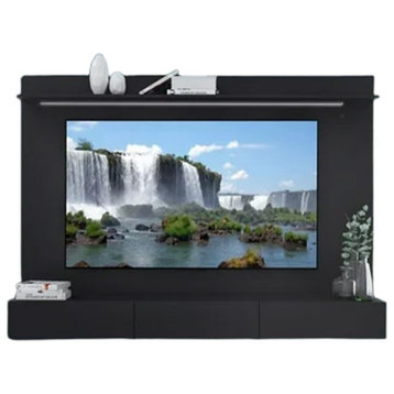 Wall Mounted TV Panel, Spacious Upper Shelf & Storage Drawers, Black