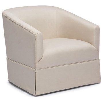 Bowery Hill Transitional Linen Fabric Skirted Swivel Accent Chair in White