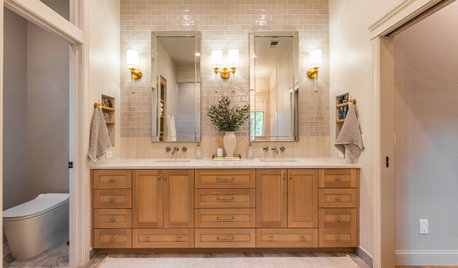 Warm Finishes and Pleasing Proportions Transform a Primary Bath