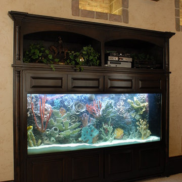 Saltwater Aquarium with Custom Coral Reef Insert in Family Room