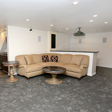 Basement Renovation; In-Home Theater, Custom Under Stair Case Granite Bar