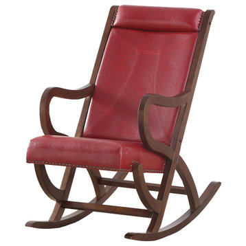 Triton Rocking Chair, Burgundy PU and Walnut