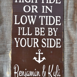 Beach Decor, Rustic Wood Sign, Nautical Anchor In High Tide - Novelty Signs