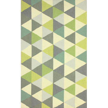 Handmade Modern Geometric Wool Rug, Green, 4'x6'