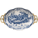 Danny's Fine Porcelain - Oval Tray With Bronze Handles - Oval Porcelain Tray, handmade and hand painted with classic blue and white patterns, accentuated exquisitely with Bronze handles. 13L X 8 X 1.5H