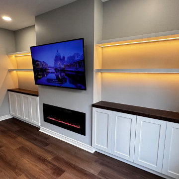 Contemporary Media Wall with LED Shelves