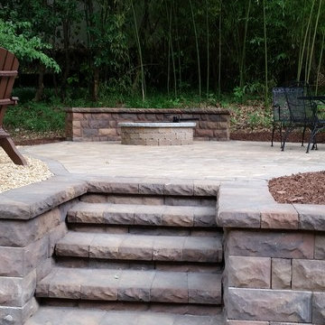 Walkways, retaining walls, patio with fire pit!