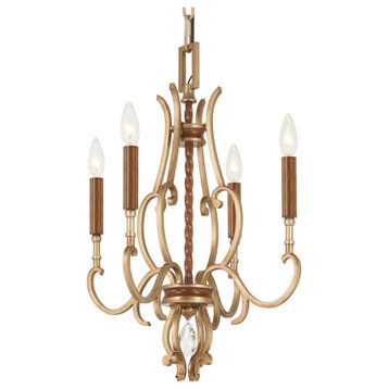 Magnolia Manor Four Light Chandelier, Pale Gold With Distressed Bronze