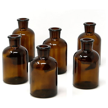 Serene Spaces Living Dark Amber Medicine Bottle Bud Vases, Set of 6, Medium