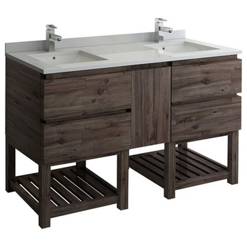 Fresca Formosa 58" Open Bottom Double Sinks Wood Bathroom Cabinet in Brown