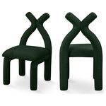 Meridian Furniture - Xena Boucle Fabric Upholstered Accent/Dining Chair, Green - Make a bold statement in your home's decor with the striking Xena Boucle Fabric Accent/Dining Chair. The luxurious green boucle fabric paired with the solid wood inner frame not only exudes comfort and durability but also adds a touch of sophistication to your living space. Its unique and artful design is bound to captivate the eyes of anyone who enters your home.