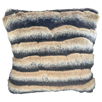 Plutus Taupe Black Wild Wolf Animal Faux Fur Luxury Throw Pillow, 20"x20"