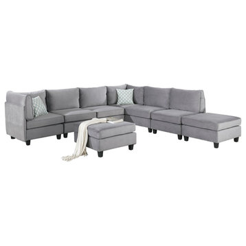 Catania Contemporary 8Pc Modular Reversible Sectional Sofa in Gray Velvet
