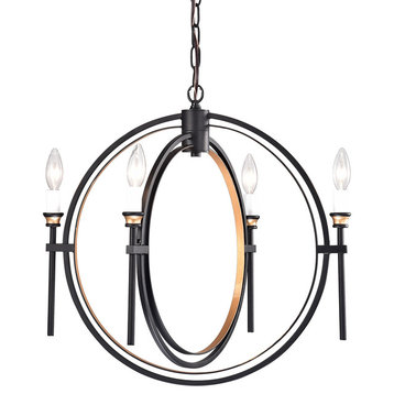 4-Light Black and Bronze Double Hoop Globe Chandelier