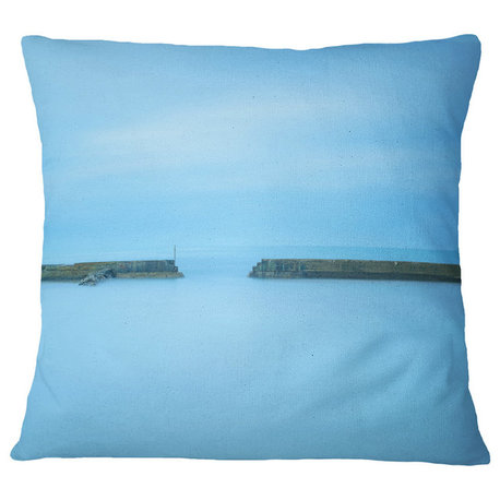 Concrete Pier And Stairs Seascape Throw Pillow, 16"x16"