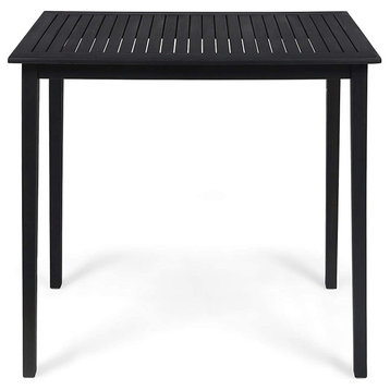 Minimalist Outdoor Bar Height Dining Table, Acacia Wood & Slatted Top, Dark Gray