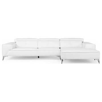 Raj White Reclining Leather Sectional, Right Chaise