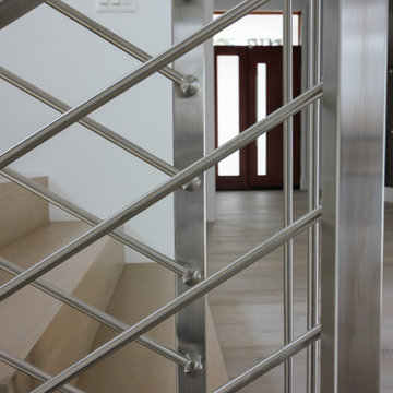 75_Modern Stairway: White Oak & Stainless Steel Balustrade, McLean VA 22101