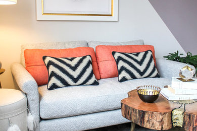 Small trendy enclosed living room library photo in Other with white walls