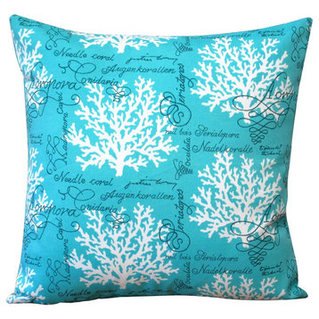 18" Sea Reef In Blue Or Turquoise Throw Pillow, One Pillow , Turquoise, Throw Pi
