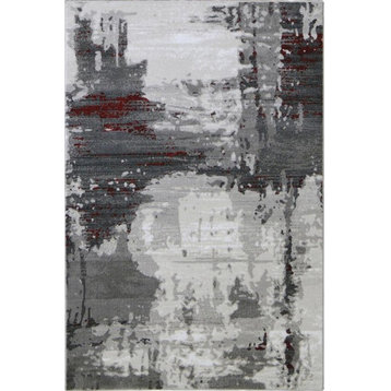 Abstract Gray Rug With Red Stripes, 4'x6'
