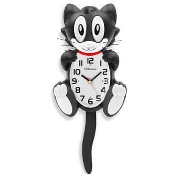 18" 3D Large Cat Wall Clock Battery Operated Silent