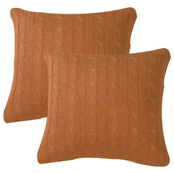 Cable Knit 2 Piece Throw Pillow Shell Set, Burnt Orange, 2 Piece, 20"x20"