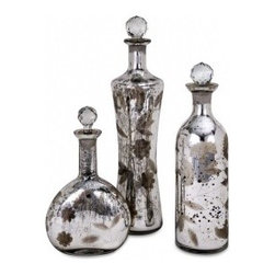 Etched Mercury Glass Bottles - Vases