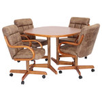 Caster Chair Company - 5-Piece 42x42 Caster Dining Set Laminate Table Top & Rawhide Caster Chairs - Introducing Bernard 5-Piece Caster Dining Set by Caster Chair Company – a stunning combination of durability, style, and versatility! This elegant set features a 42" x 42" square round pecan-finished solid oak wood edge laminate table top that sits atop a sturdy steel table base with twin legs. The legs are topped with solid oak wood crowns in a pecan finish, adding an extra touch of sophistication to the design.