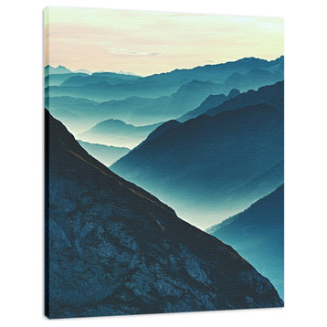 Misty Blue Silhouette Mountain Range Landscape Photo Canvas Prints, 18" X 24"